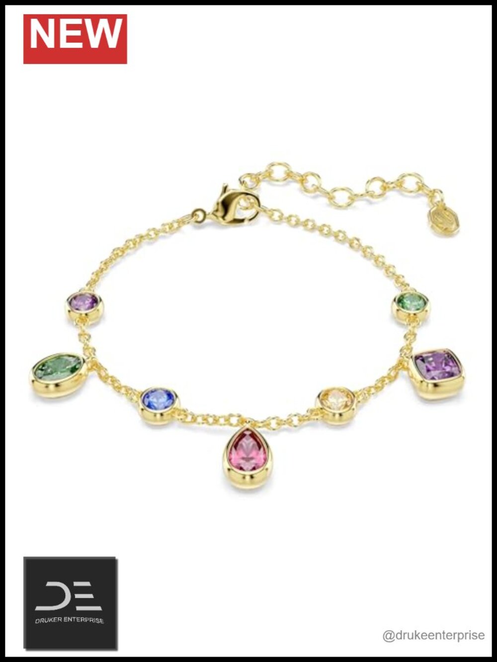 Swarovski Crystal Link Charm Bracelet 18K Gold Finish
